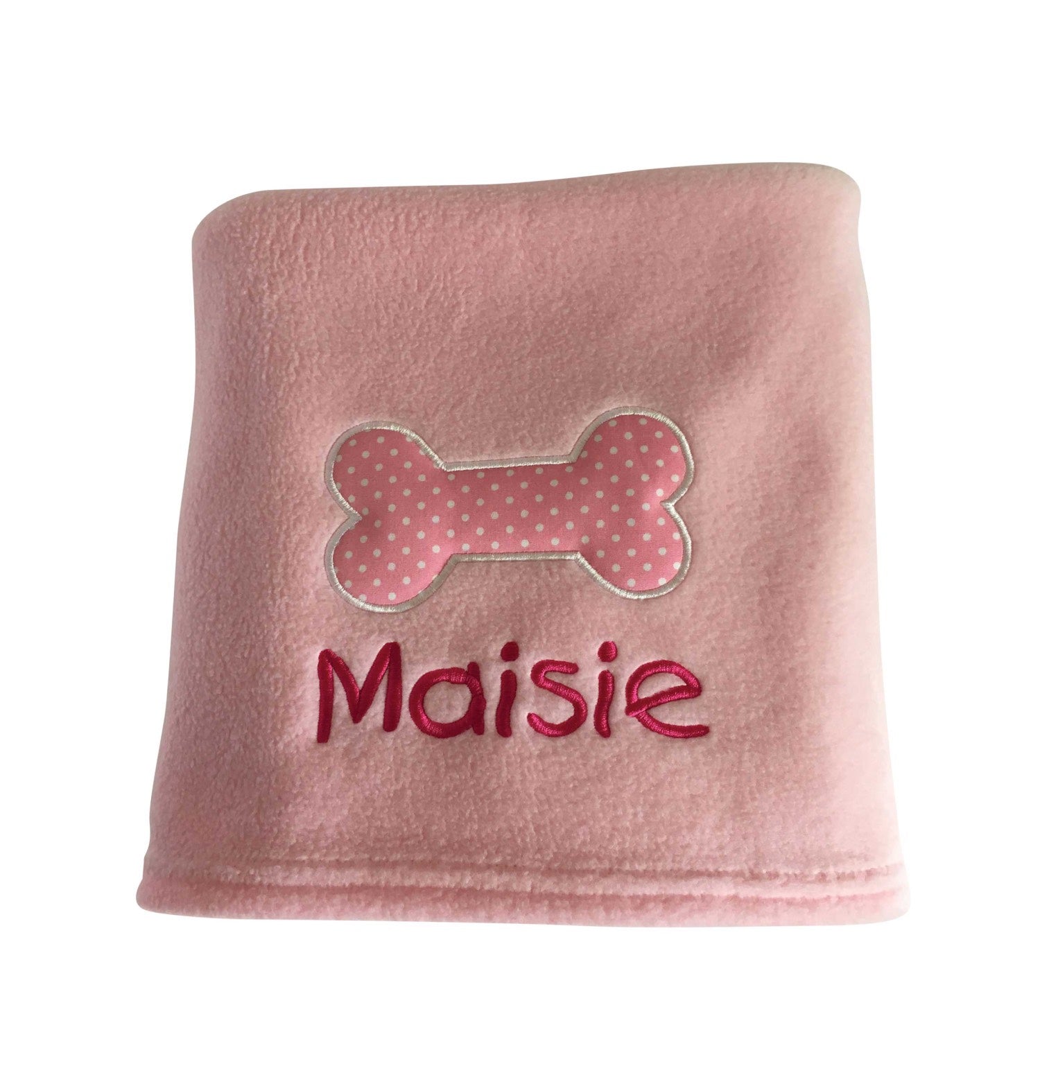 Personalised Pink Dog Blanket with Appliqué Polka Dot Bone