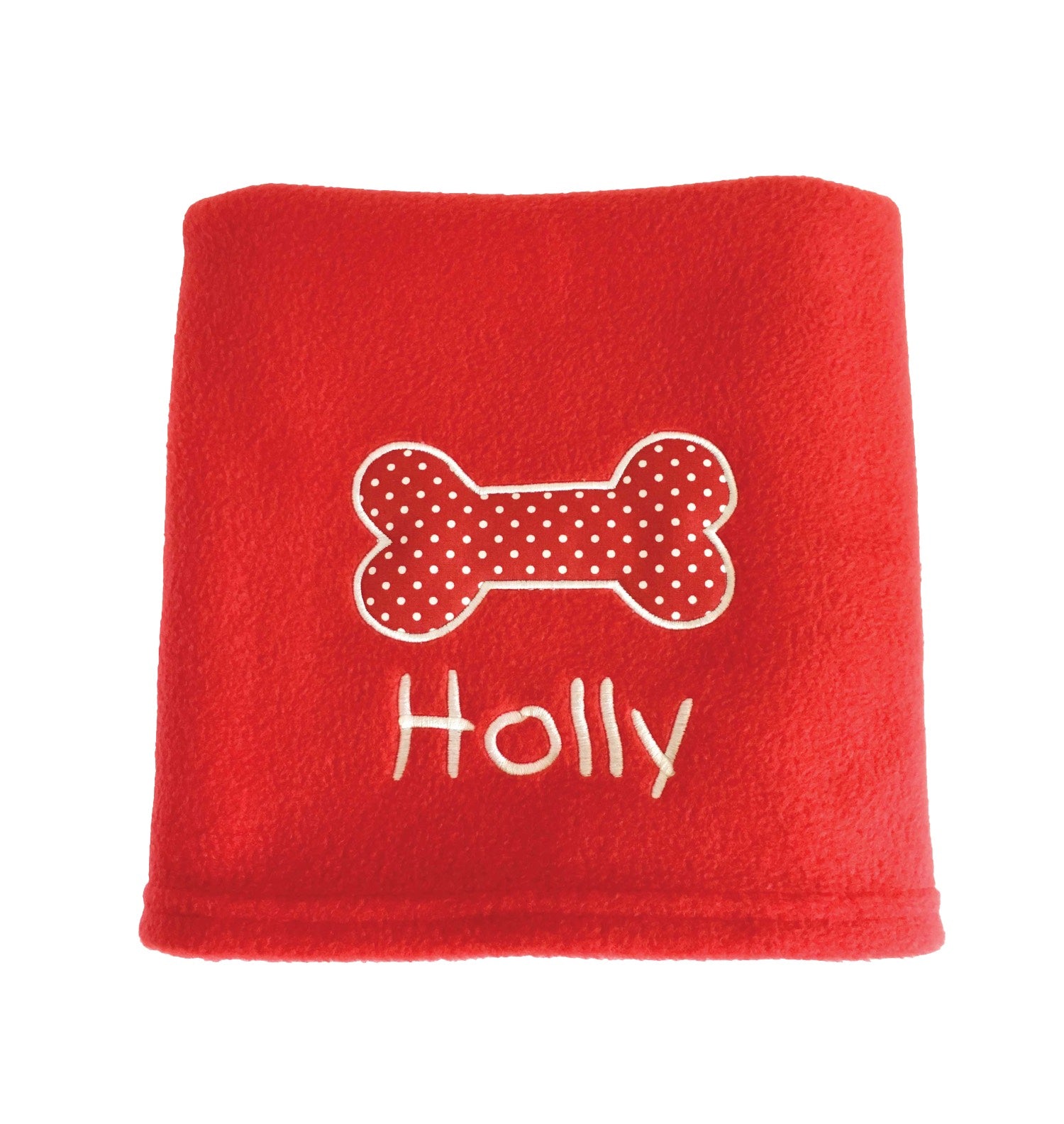 Personalised Red Dog Blanket with Appliqué Polka Dot Bone 