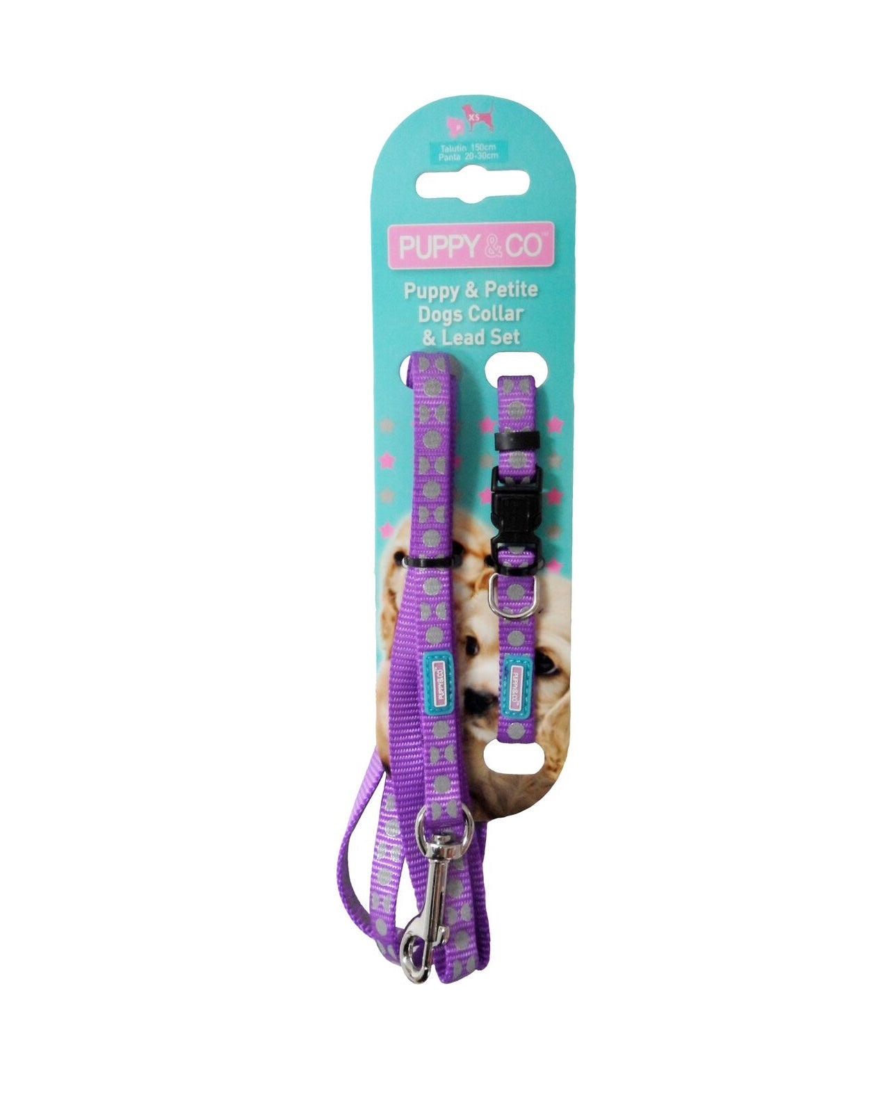 Purple Dots Reflective Puppy Collar And Lead Set by Hem And Boo
