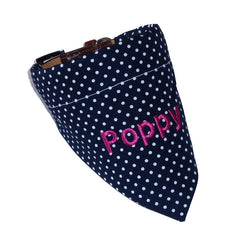 Personalised Navy And White Polka Dot Dog Bandana