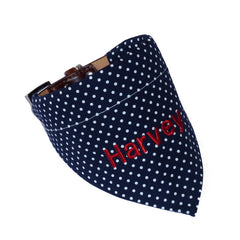 Personalised Navy And White Polka Dot Dog Bandana