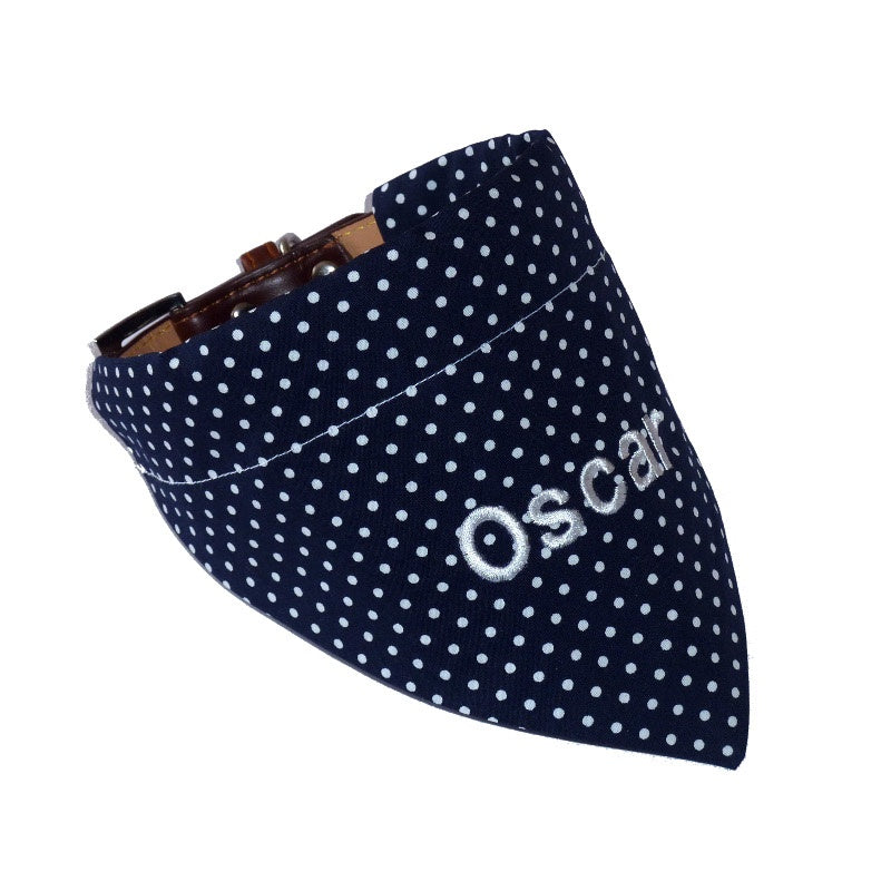 Personalised Navy And White Polka Dot Dog Bandana