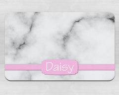 Personalised White Marble Effect With Banner Neoprene Pet Bowl Placemat