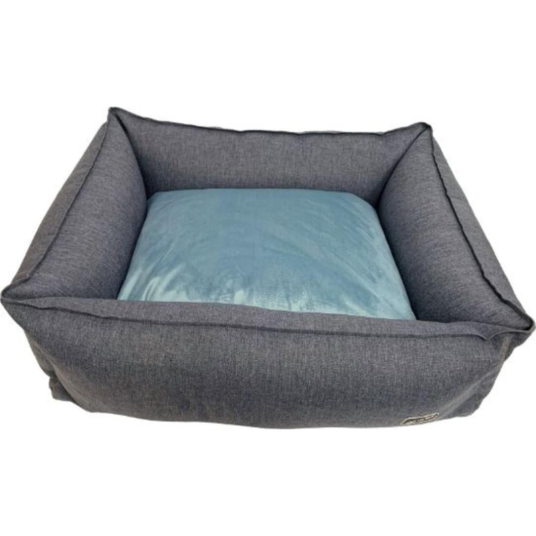 Sky Blue & Steel Luxury Box Dog Bed by Hem And Boo