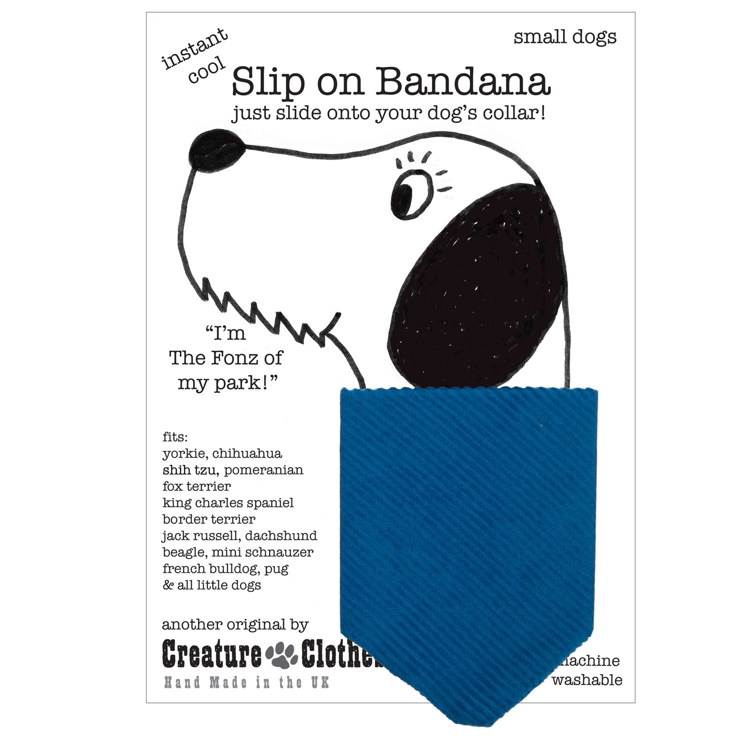 Creature Clothes Slip On Dog Bandana Electric Blue Corduroy 