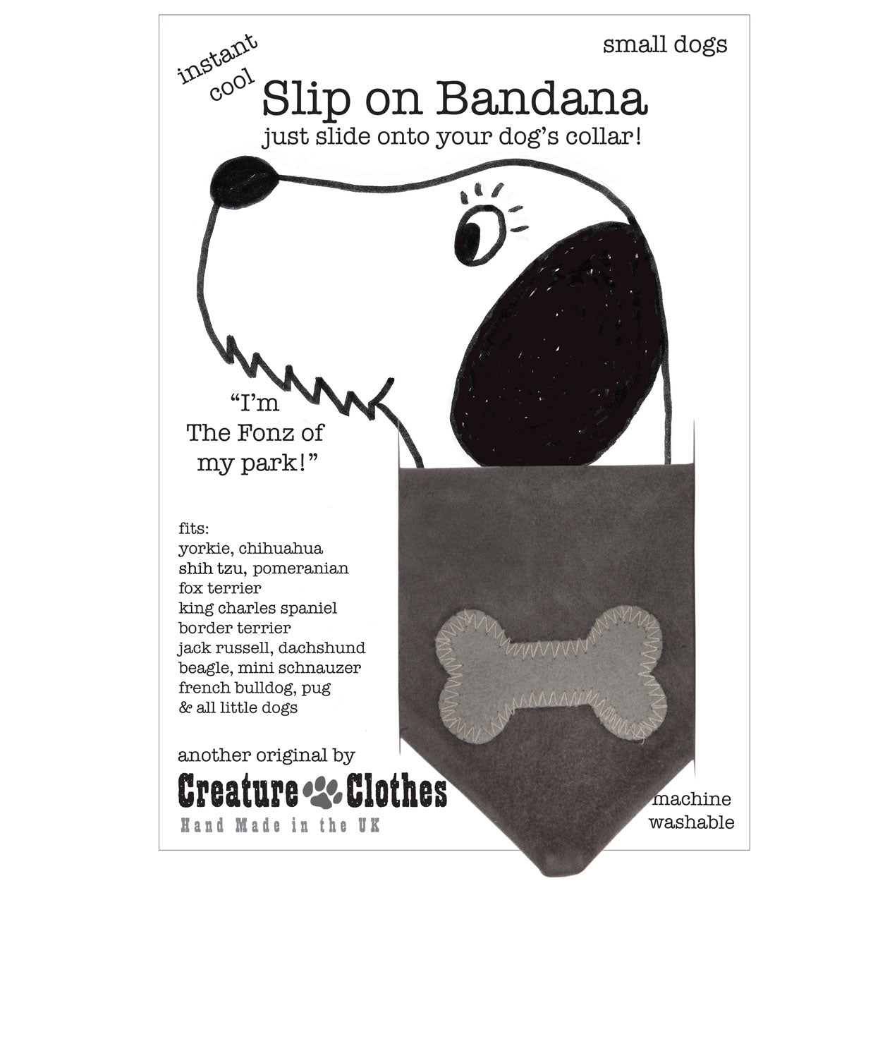 Creature Clothes Slip On Dog Bandana Grey Bone on Grey | Dog Bandanas