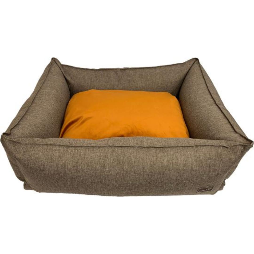 Sunset Orange & Caramel Brown Luxury Box Dog Bed by Hem And Boo