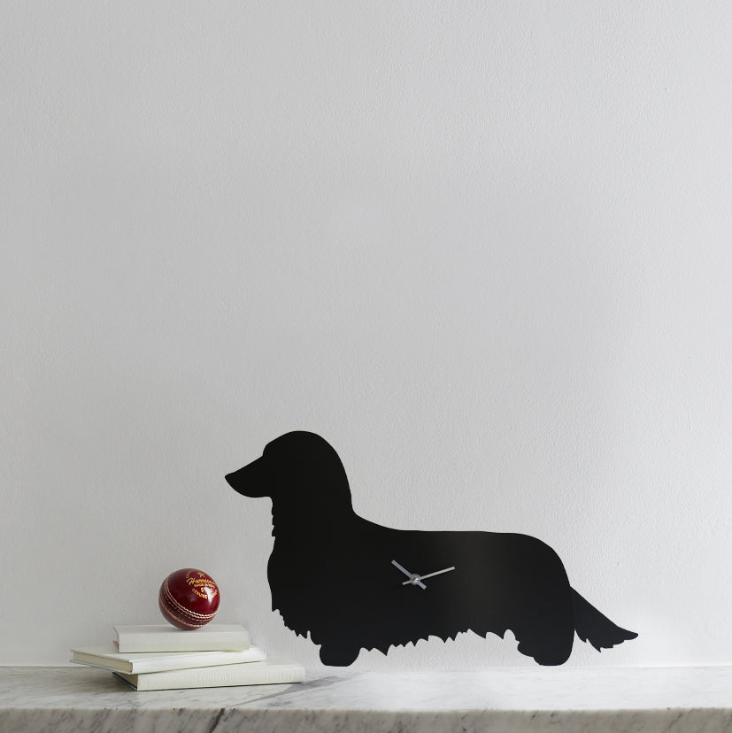 Black Long Haired Dachshund Clock With Wagging Tail | The Labrador Company