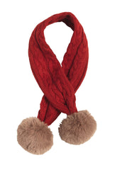 Red Cable Knit Dog Scarf With Pom Poms by House of Paws 