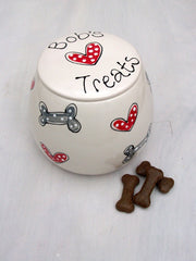 Personalised Hearts And Bones Ceramic Dog Treat Jar