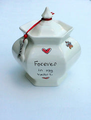 Hexagonal Personalised Dog Urn Red Hearts