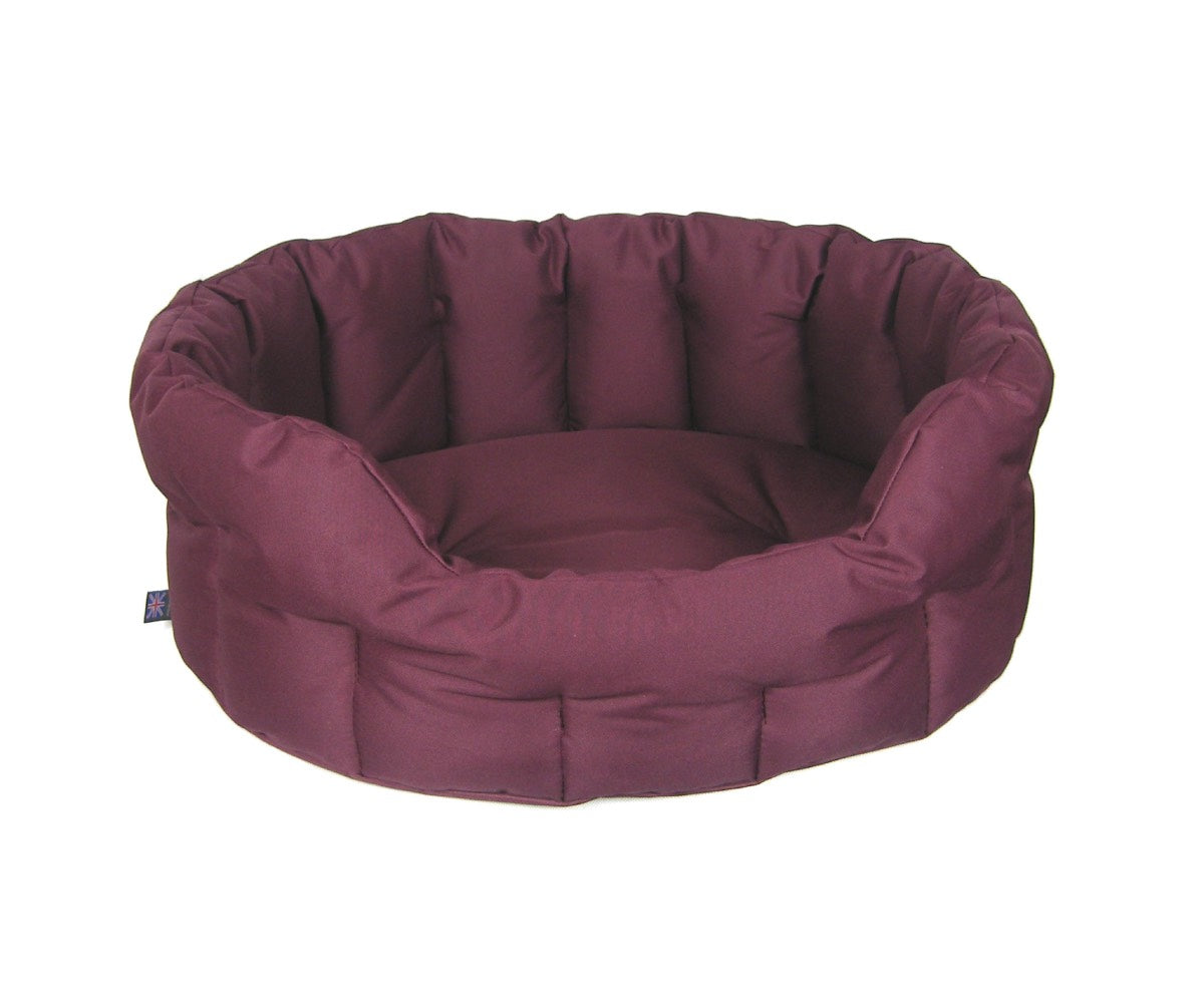 Burgundy Country Heavy Duty Waterproof Oval Drop Front Dog Beds by P&L | Made in the UK